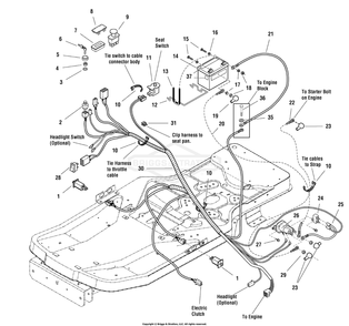 Electrical Group (7500990) Diagram and Parts List for 7800340 (107287910)(2008) Briggs and Stratton Lawn Tractor